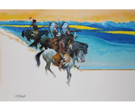 Tom McNeely (Canadian, B. 1935) "American Indian Headdresses/Flathead" Signed lower left. Original Watercolor. Provenance: Co