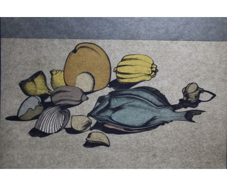 Mihail Chemiakin (New York, Russia born 1943) "Nature Morte w/ Fish" Color Lithograph on Japan paper. Numbered (49/78) lower 