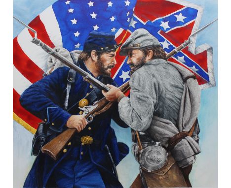 Chris Calle (American, B. 1961) "Battle of Gettysburg" Signed lower right. Original Mixed Media on Illustration Board paintin