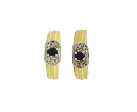 10K Gold Sapphire &amp; Diamond Earrings. Length: 2 cm. Overall Weight: 4.4 g - All silver, gold and/or jewelry lots or invoi