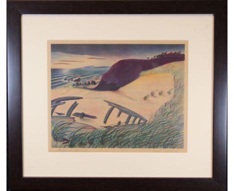 Buell Whitehead (FL. 1919 - 1993) Litho. Pencil signed lower right. Titled "Redondo Beach" Los Angeles California lithograph 