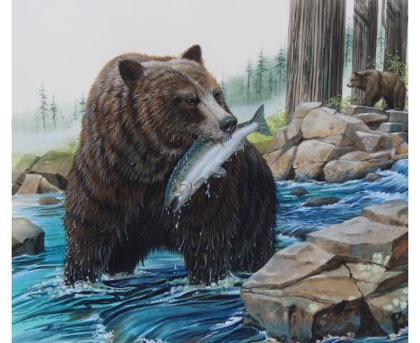 Don Balke (North Carolina, B. 1933) "Grizzly Bear and Redwood" Signed lower left. Original Watercolor on Paper painting. Prov