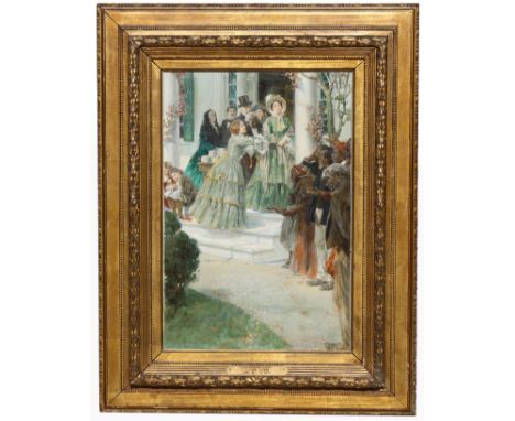 Louis Loeb (New York, New Hampshire / France, 1866 - 1909) "Plantation Scene" Oil on canvas painting. Signed and dated lower 