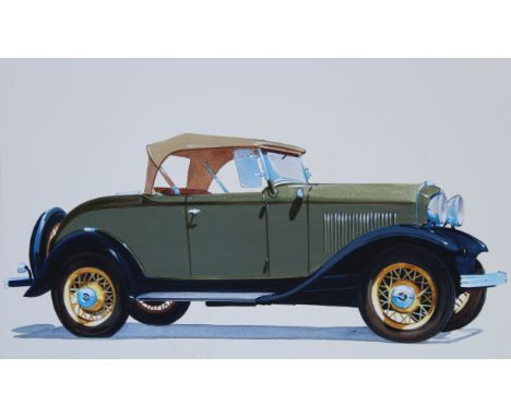 Robert Seabeck (American, B. 1945) "1932 V-8 Sport Roadster" Signed lower left. Original Mixed Media painting on Paper. Prove