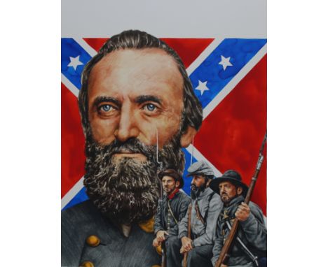 Chris Calle (American, B. 1961) "Stonewall Jackson" Signed lower right. Original Mixed Media on Illustration Board Painting. 