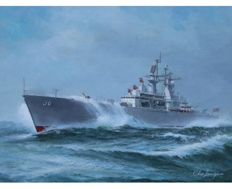 Charles J Lundgren (New York, Connecticut, 1911 - 1988) "U.S.S. California" Signed lower right. Original Oil on Masonite. Pro