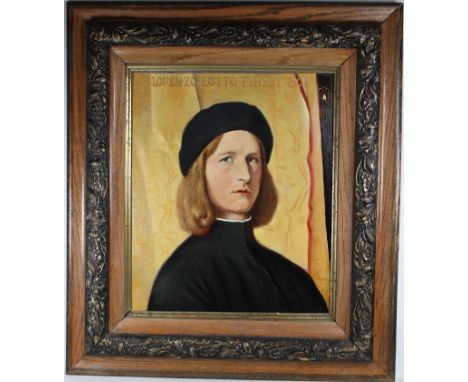 Old Master Style, Portrait of Lorenzo Lotto. Oil on board. Lorenzo Lotto was an Italian painter, draughts man and illustrator