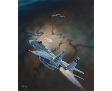 Steve Ferguson (B. 1946) "F-15C Eagle Airplane" Signed lower left. Original Mixed Media on Illustration Board painting. Prove