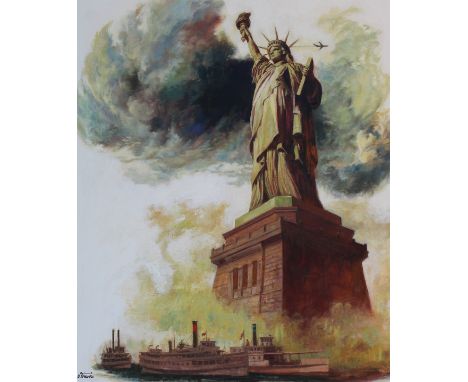 Shannon Stirnweis (B. 1931) "Statue of Liberty" Signed lower left. Original Oil painting on Illustration Board. Provenance: C