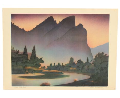 Buell Whitehead (FL, 1919 - 1993) "Three Brothers" Colored Lithograph. Pencil signed and dated (1946) lower right and titled 