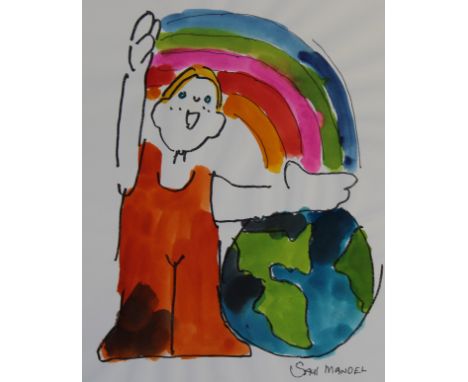 Saul Mandel (1926 - 2011) "Earth Day - Clean Air" Signed lower right. Original Watercolor painting. Provenance: Collection of