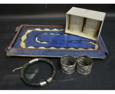 An Early 20th Century Chinese Carved Ivory Necklace within fitted box together with a set of six similar Chinese carved ivory