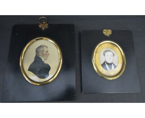 Two Oval Portrait Miniatures within Ebonised Frames