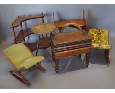 A Victorian Mahogany Corner Wall Shelf together with a collection of other items to include a Victorian bidet, a swing frame 