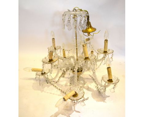 A Cut Glass Ten Branch Chandelier with Facet Cut Glass Drops, 63 cms diameter
