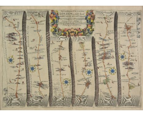 *Ogilby (John). The continuation of the road from London to Holy head..., [1675 or later], hand coloured engraved strip road 