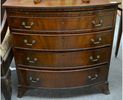 George III style mahogany bow fronted chest with brushing slide 