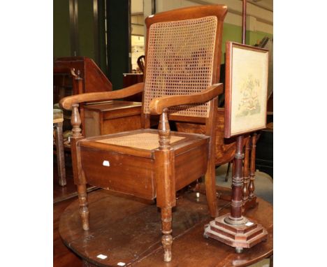 Edwardian mahogany and satinwood banded dressing table, walnut bedside cupboard, cane back commode chair, and a small mahogan