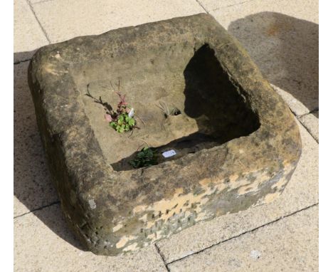 A weathered stone square trough and a rectangular example (2)
