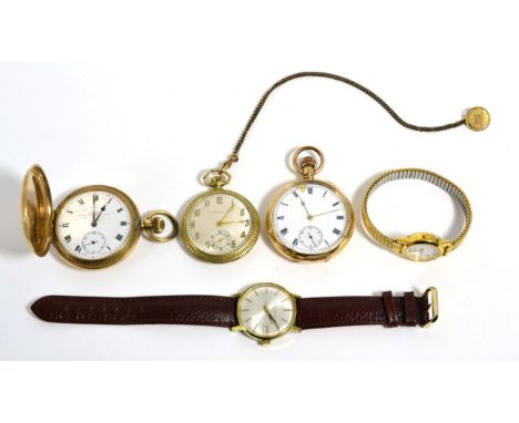 Three plated pocket watches, a plated gents wristwatch signed Eterna Matic 1000 and a lady's Sekonda wristwatch 