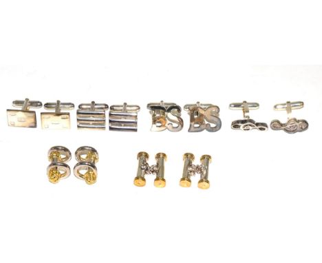 A pair of cufflinks in the shape of a treble clef, with hinged bars; together with five further pairs (6)Gross weight 72.57g
