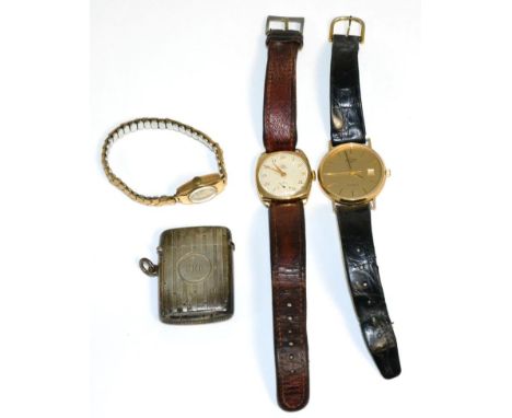 A gents 9ct gold cased Rotary wristwatch, another gents 9ct gold wristwatch, the dial signed Avia, a Lady's 9ct gold wristwat