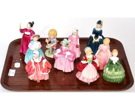 Nine small Royal Doulton figures including an early Goody Two Shoes HN2057 and a Goebel figure (10) 