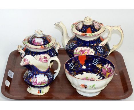 A Victoria and Albert teapot, jug, sucrier and slop bowl 