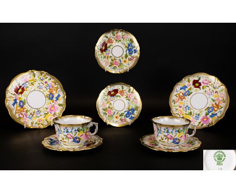 Hammersley Queen And Pattern Pair Of Breakfast Cups And Saucers with heavy acid gold borders. Wonderful quality. Also include