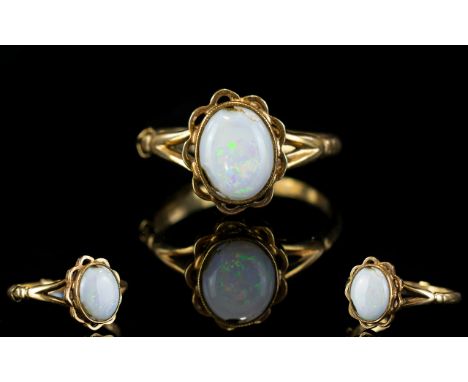 Vintage 9ct Gold Single Stone Opal Set Dress Ring. Fully hallmarked. Est Opal weight 1.50cts. Excellent condition.