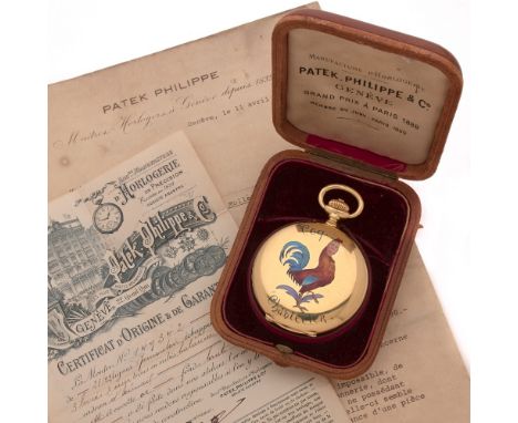 PATEK PHILIPPE "COQ CHANTECLER"FABRIQUEE EN MAI 1908 ET VENDUE EN FEVRIER 1909 Importante montre de poche savonnette en jaune