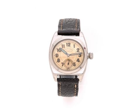 ROLEXOYSTER CHRONOMETRE. REF. 3116.ANNEES 40Montre bracelet en acier sur cuir.BOITIER : tonneau avec couronne (Oyster Patent)