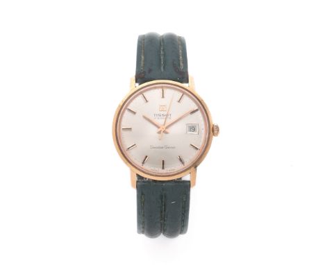 TISSOTVISODATE SEASTAR SEVENANNEES 60Montre bracelet en or jaune sur cuir.BOITIER : rond monobloc.CADRAN : argenté avec index
