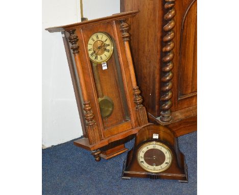 A Vienna wall clock, lacking surmount, 70cm high, also with Bentina mantel clock (2) 