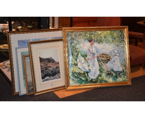 T Vailance (?) (Contemporary)
'Ladies with Parasol by River'
Acrylic on board, signed lower right, 74 x 85cm, together with a
