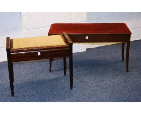 Two vintage piano stools, to include duet stool, 52cm high x 64cm wide & 48cm high x 94cm wide (2)