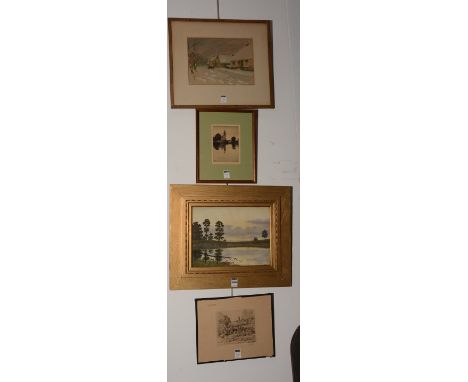 Walter Long
'Lake Landscape'
Watercolour, signed and dated 1888 lower right, 29 x 22cm, together with a snow scene watercolou