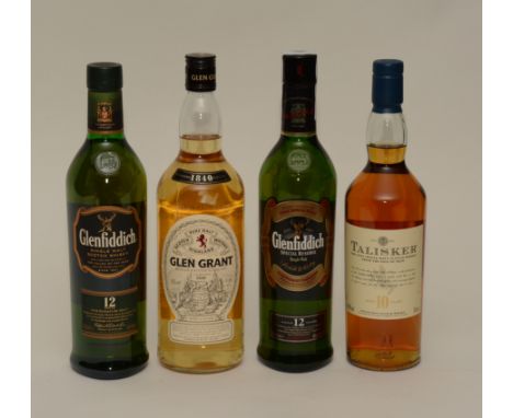 A Glen Grant Pure malt Highland scotch whisky, 40% vol, 1 litre, also with Talisker 10 years old single malt scotch whisky 45