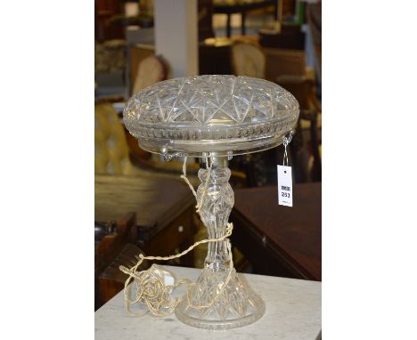 An Edwardian cut glass table lamp, with flat mushroom type shade, 40cm high