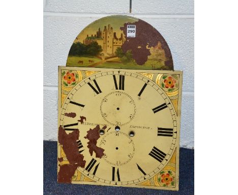 A George III painted longcase clock dial by A.R Breakenrig Edinburgh, with Roman numerals and two subsidiary dials, (a/f and 