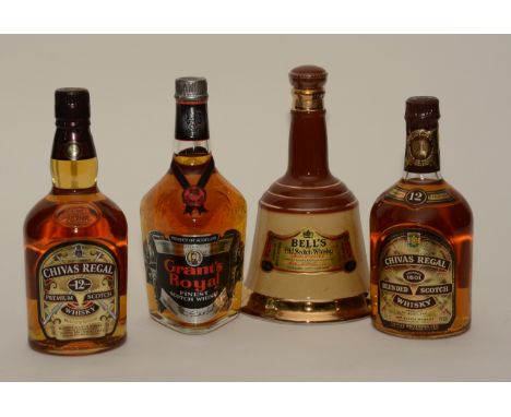 Two bottles of Chivas Regal 12 year old premium scotch whisky, one bottle circa 1970's/80's, 70cl, 40% vol, boxed, also with 