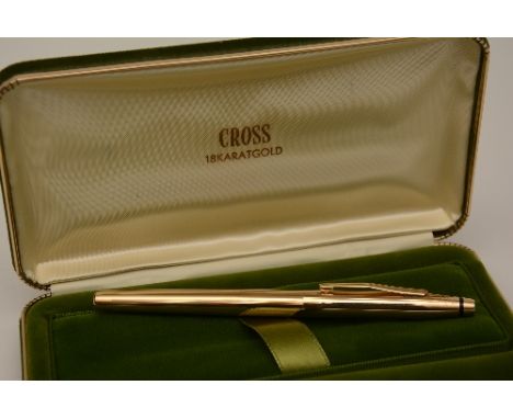 An 18ct gold Cross fountain pen, stamped 750 to lid, in original dust cover and velvet box