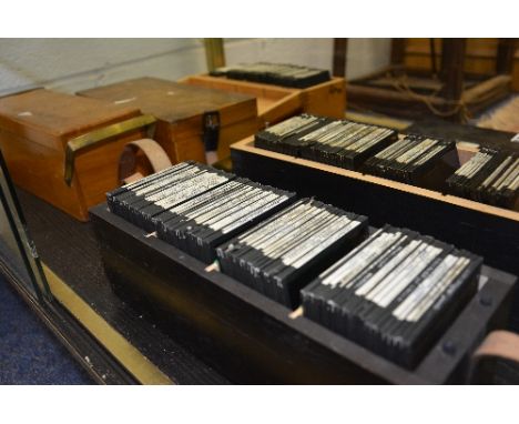 Five late 19th/early 20th century wooden boxes of magic lantern slides, two boxes by J. Lizars, to include Scottish themed sl