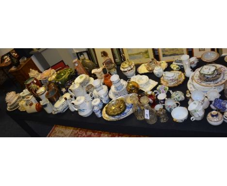 A large quantity of ceramic and glass, to include Nortiake teaset, glass decanters, Denby ware, Wedgwood jug, Royal Worcester