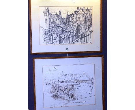 Jean de la Fontinele (French 1900-1974)
'Dean Village' & 'Leith Docks'
Pair of pen drawings, signed and dates '63 & '62 lower