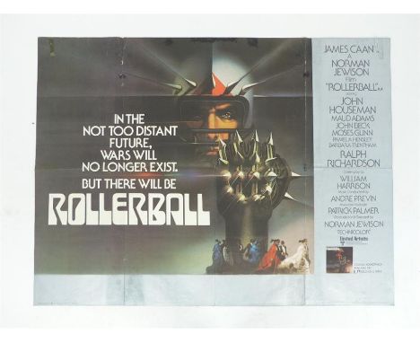 A film poster of "Rollerball" featuring James Caan; folded; 76 cm x 101 cm