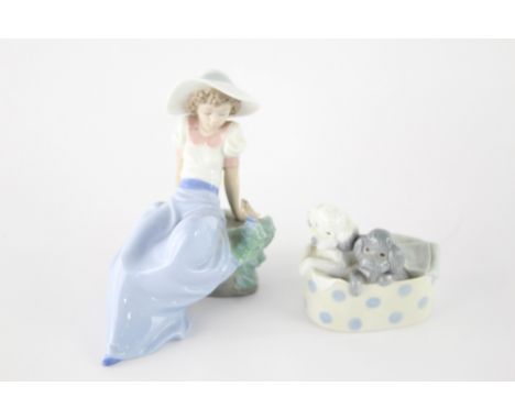 2 x Assorted Nao Ornaments inc Girl &amp; bird, puppies in a basket.