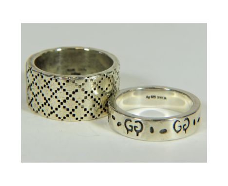 925 Sterling Silver Gucci Ghost ring , Finger size Q-5 together with one other Gucci Sterling silver and enamel ring finger s
