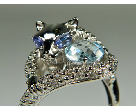 925 Sterling Silver, Stone set Panther ring. Finger size 'R-5'   