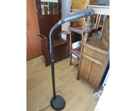 Floor mounted flex necked reading lamp. Requires new bulb. See photos. S2